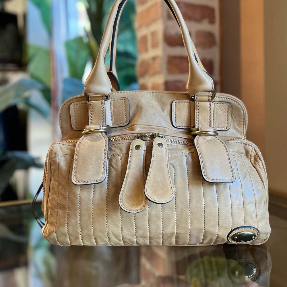 CHLOE Bay Beige Leather Quilted Tote Bag
